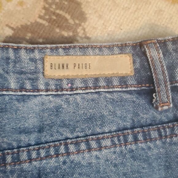 Blank Paige Women Blue Denim Mini Skirt Button Front Jean Frayed Edge Size L - Picture 4 of 8